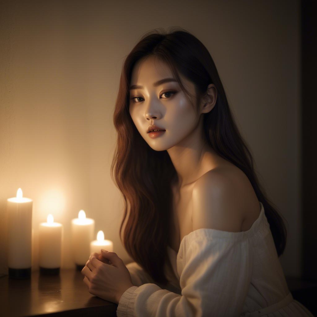 A stunning image of korean model in soft candlelight.