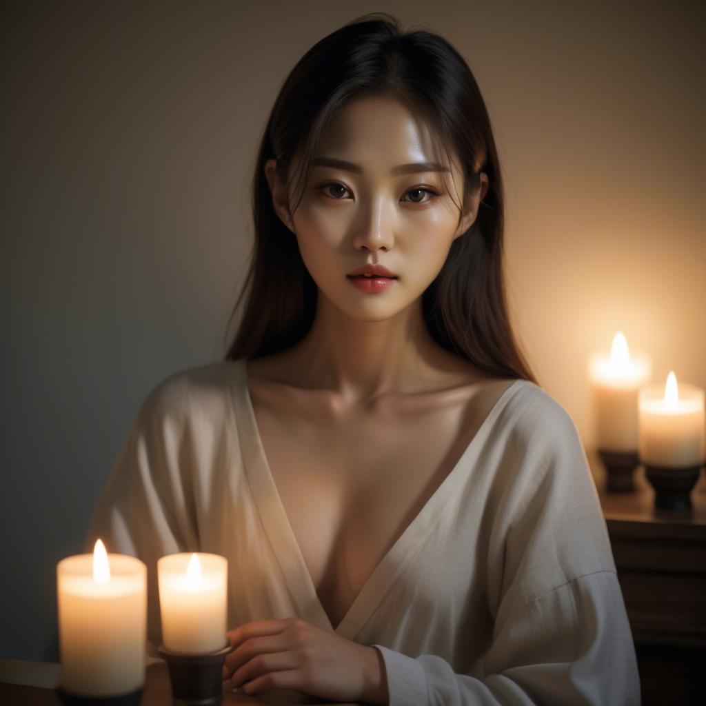 A stunning image of korean model in soft candlelight.