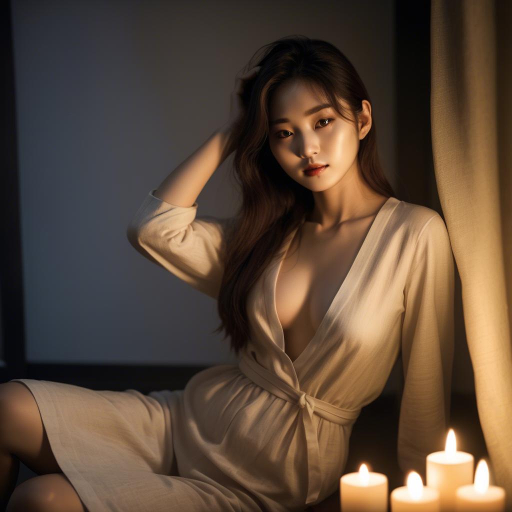 A stunning image of korean model in soft candlelight.