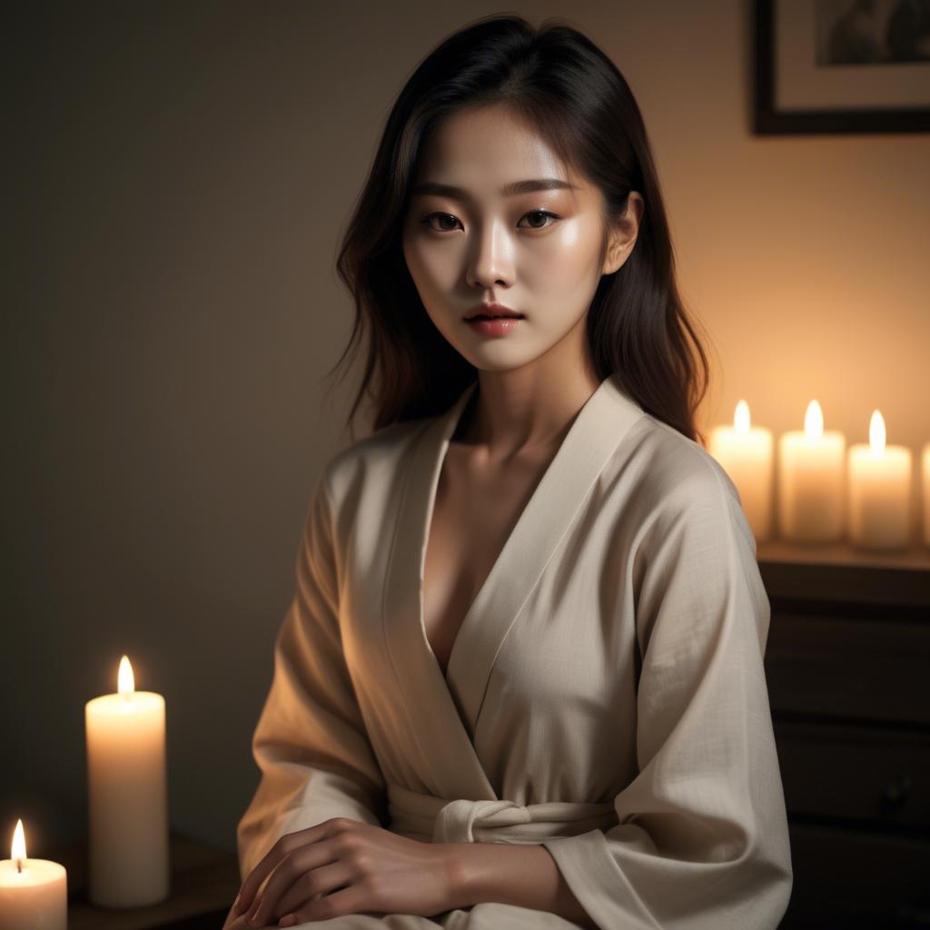 A stunning image of korean model in soft candlelight.