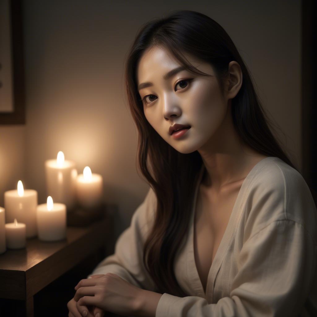 A stunning image of korean model in soft candlelight.