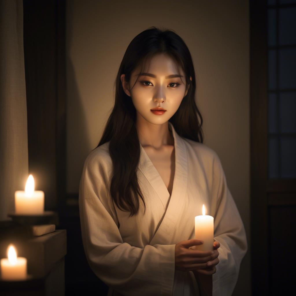 A stunning image of korean model in soft candlelight.
