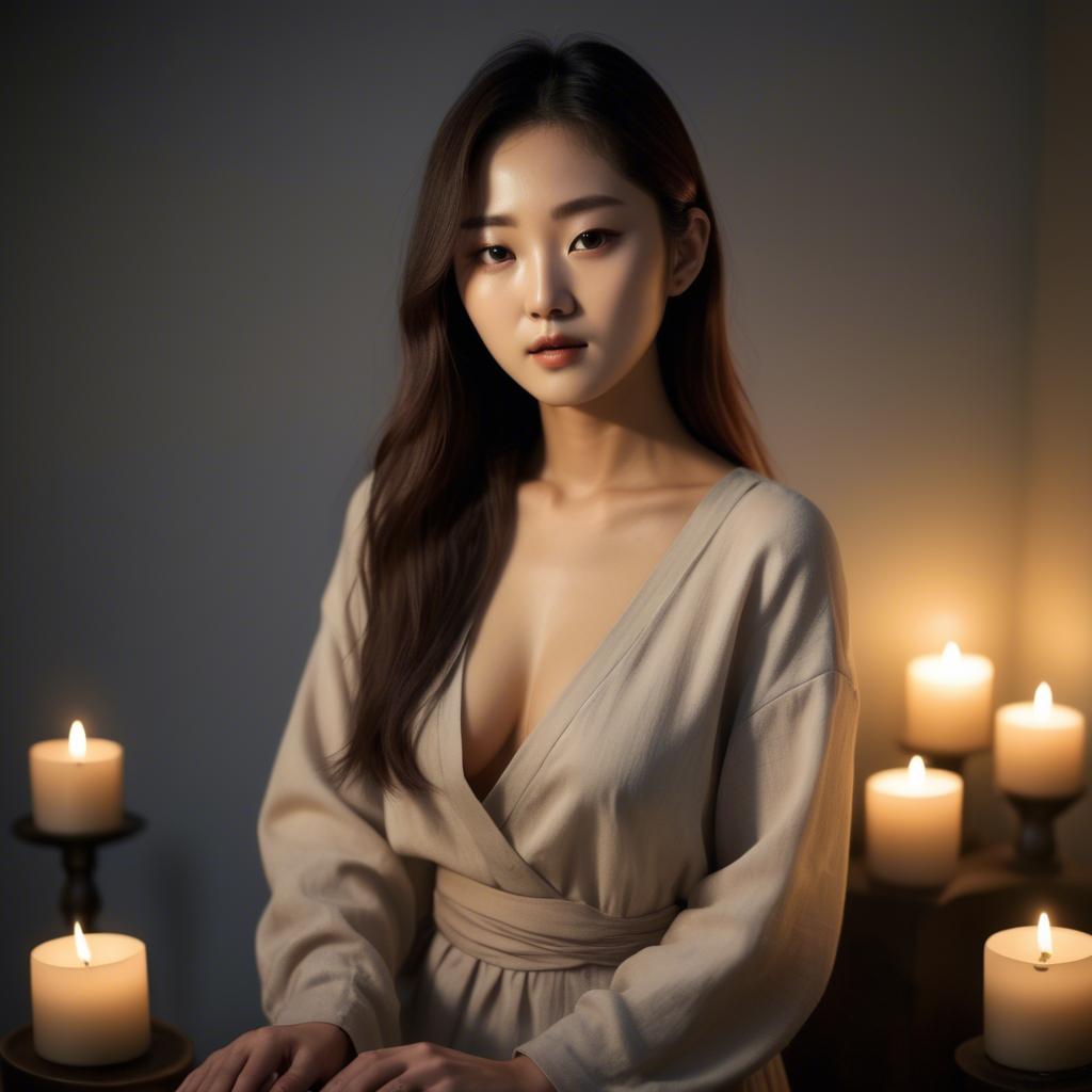 A stunning image of korean model in soft candlelight.