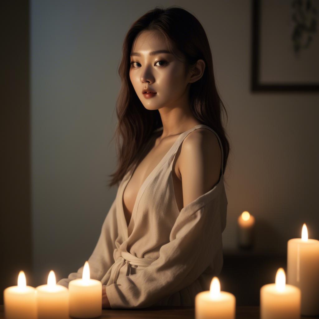 A stunning image of korean model in soft candlelight.