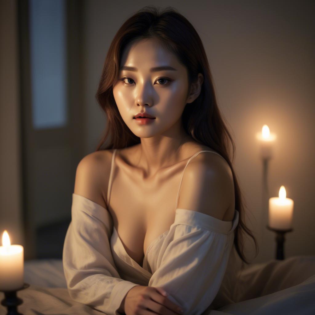 A stunning image of korean model in soft candlelight.