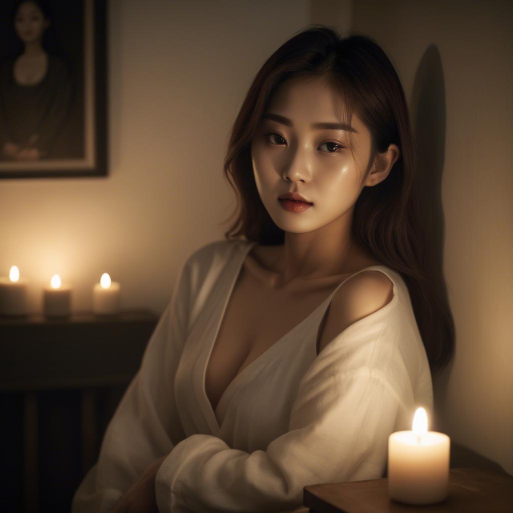 A stunning image of korean model in soft candlelight.