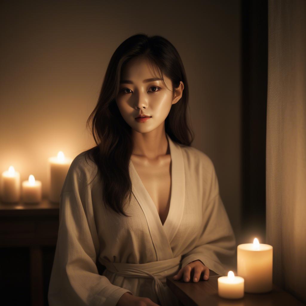 A stunning image of korean model in soft candlelight.