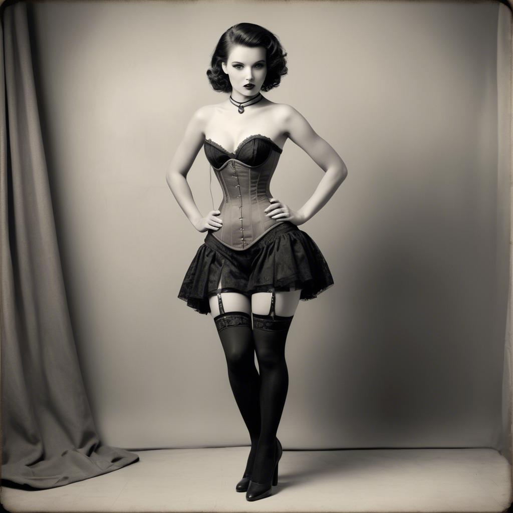 A stunning image of model in corset and stockings, vintage glamour.