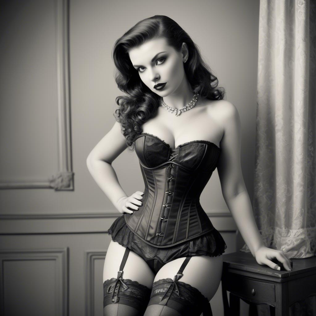 A stunning image of model in corset and stockings, vintage glamour.