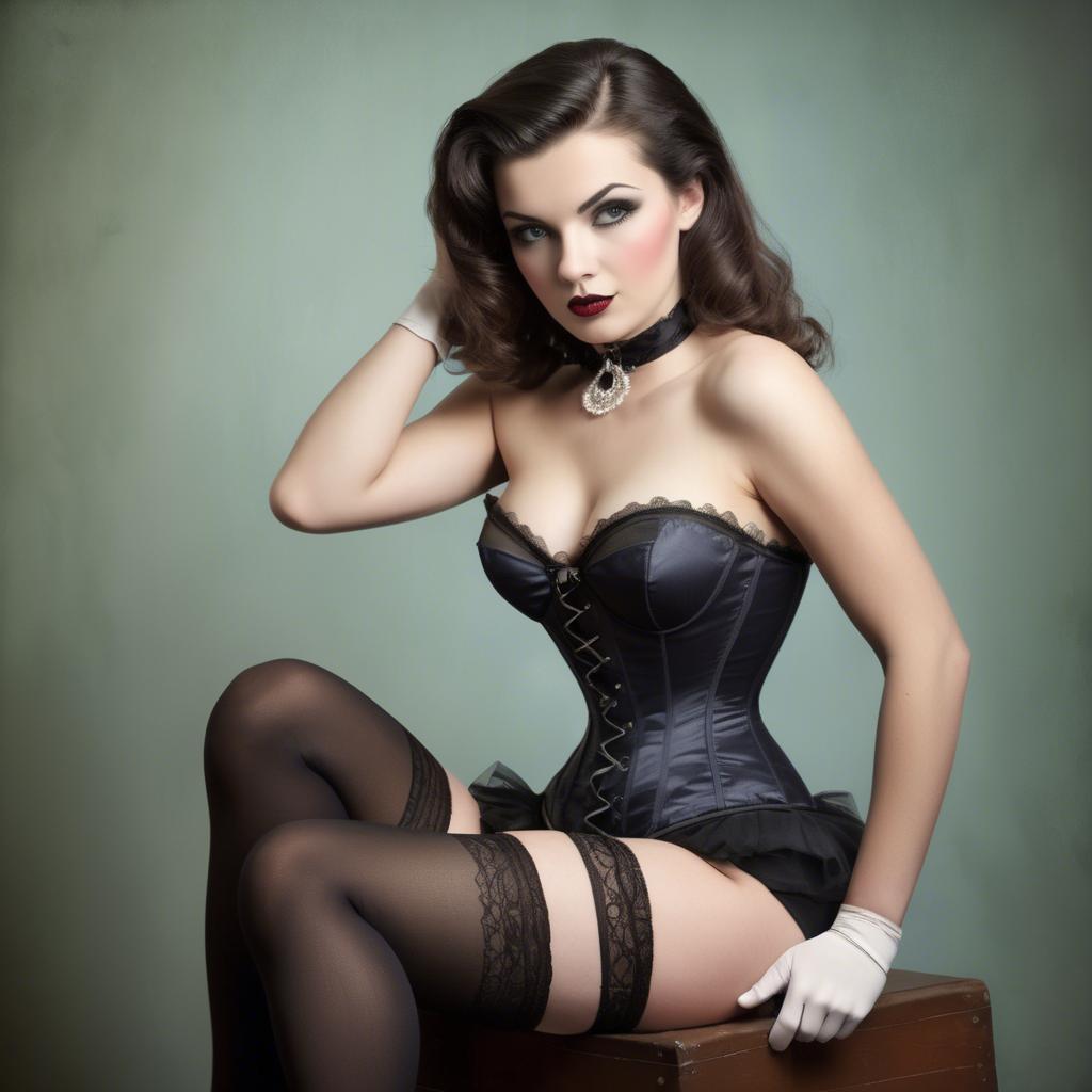 A stunning image of model in corset and stockings, vintage glamour.