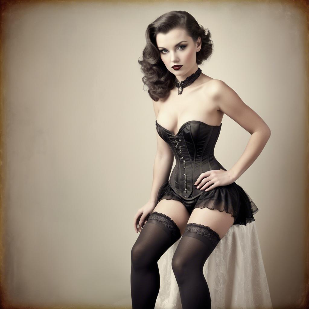A stunning image of model in corset and stockings, vintage glamour.
