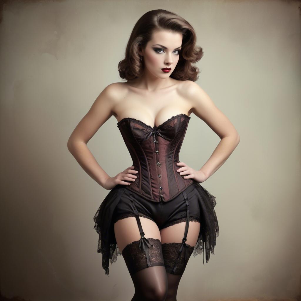 A stunning image of model in corset and stockings, vintage glamour.