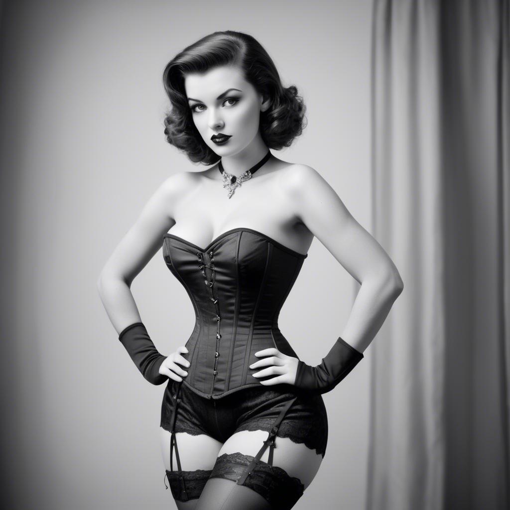 A stunning image of model in corset and stockings, vintage glamour.