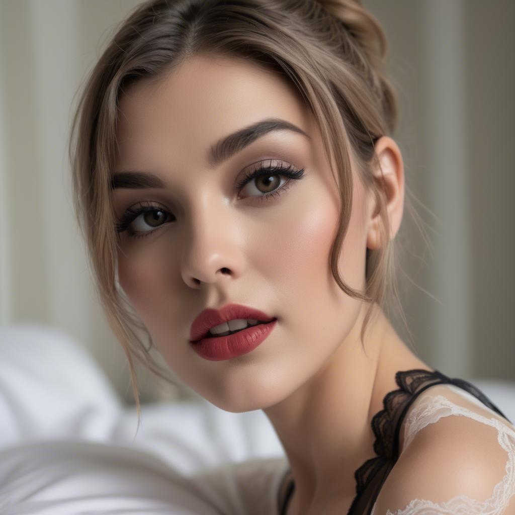 A stunning image of model in lingerie, playful and flirtatious.