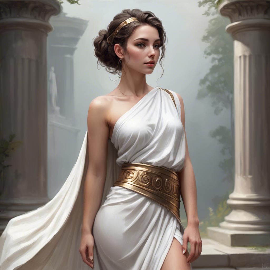 A stunning image of modern goddess in a white toga-style dress.