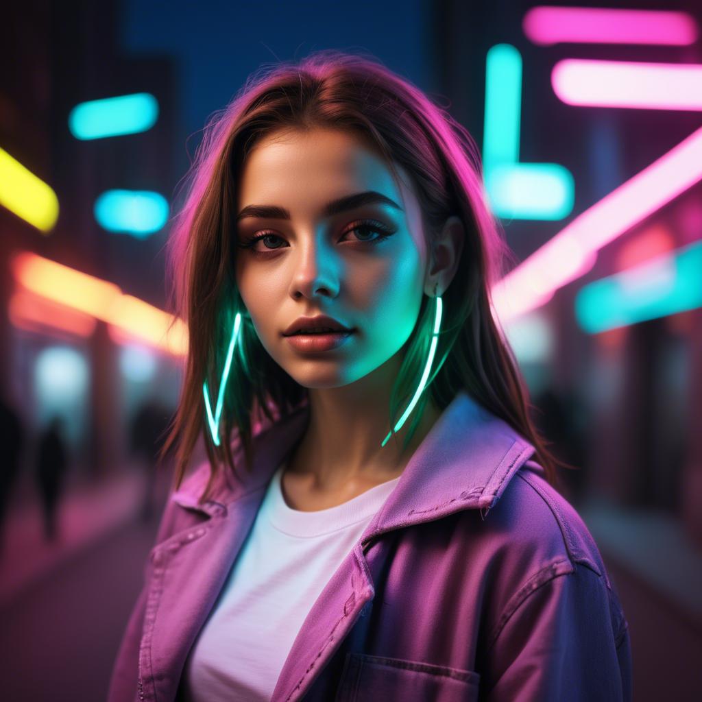 A stunning image of modern urban girl with neon lights.