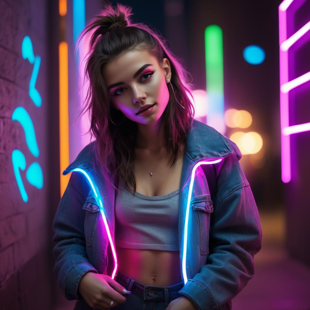 A stunning image of modern urban girl with neon lights.