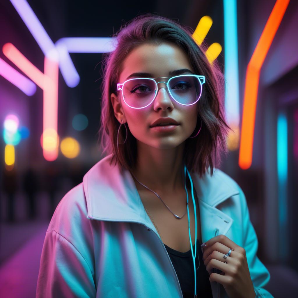 A stunning image of modern urban girl with neon lights.