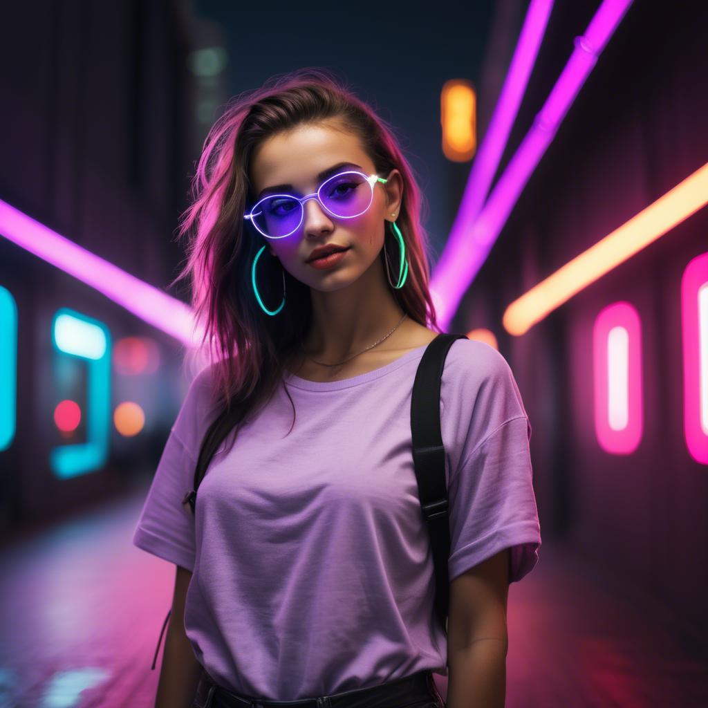 A stunning image of modern urban girl with neon lights.