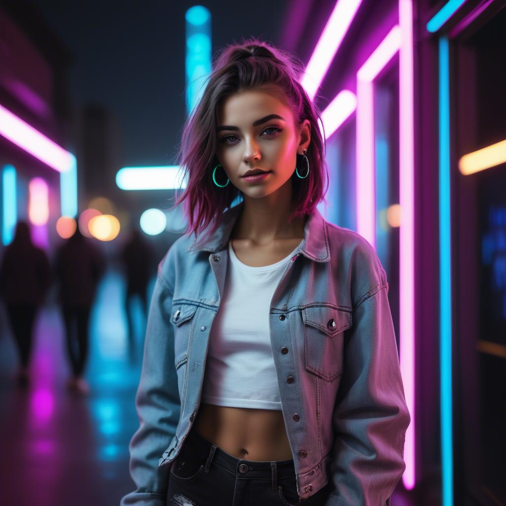 A stunning image of modern urban girl with neon lights.