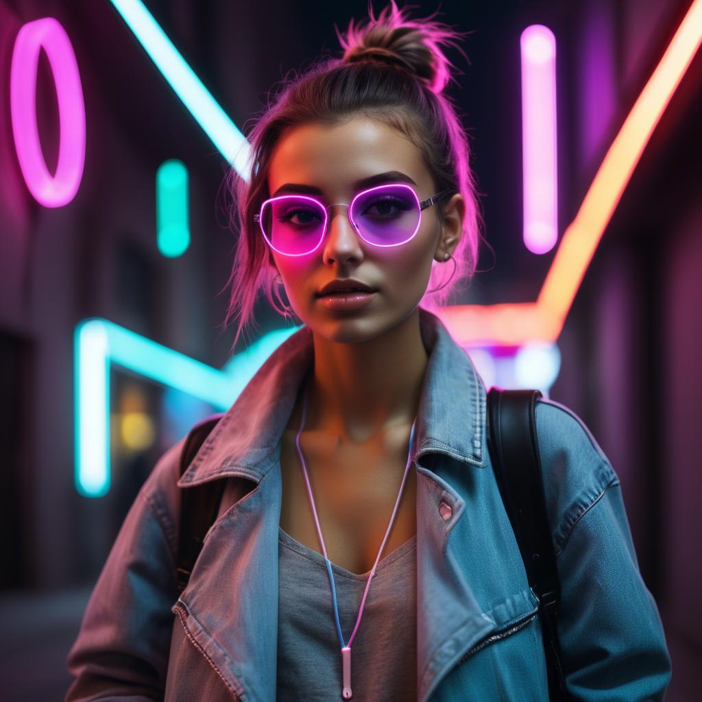 A stunning image of modern urban girl with neon lights.