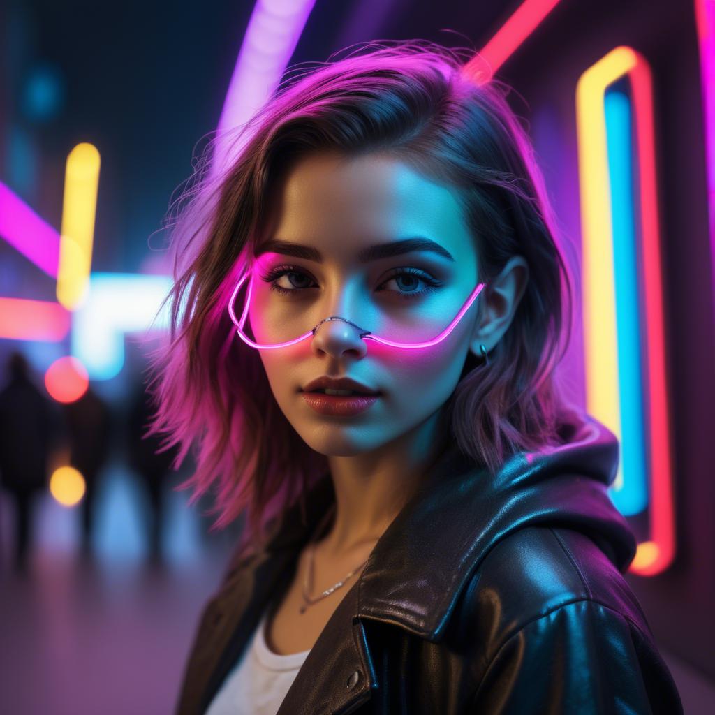 A stunning image of modern urban girl with neon lights.