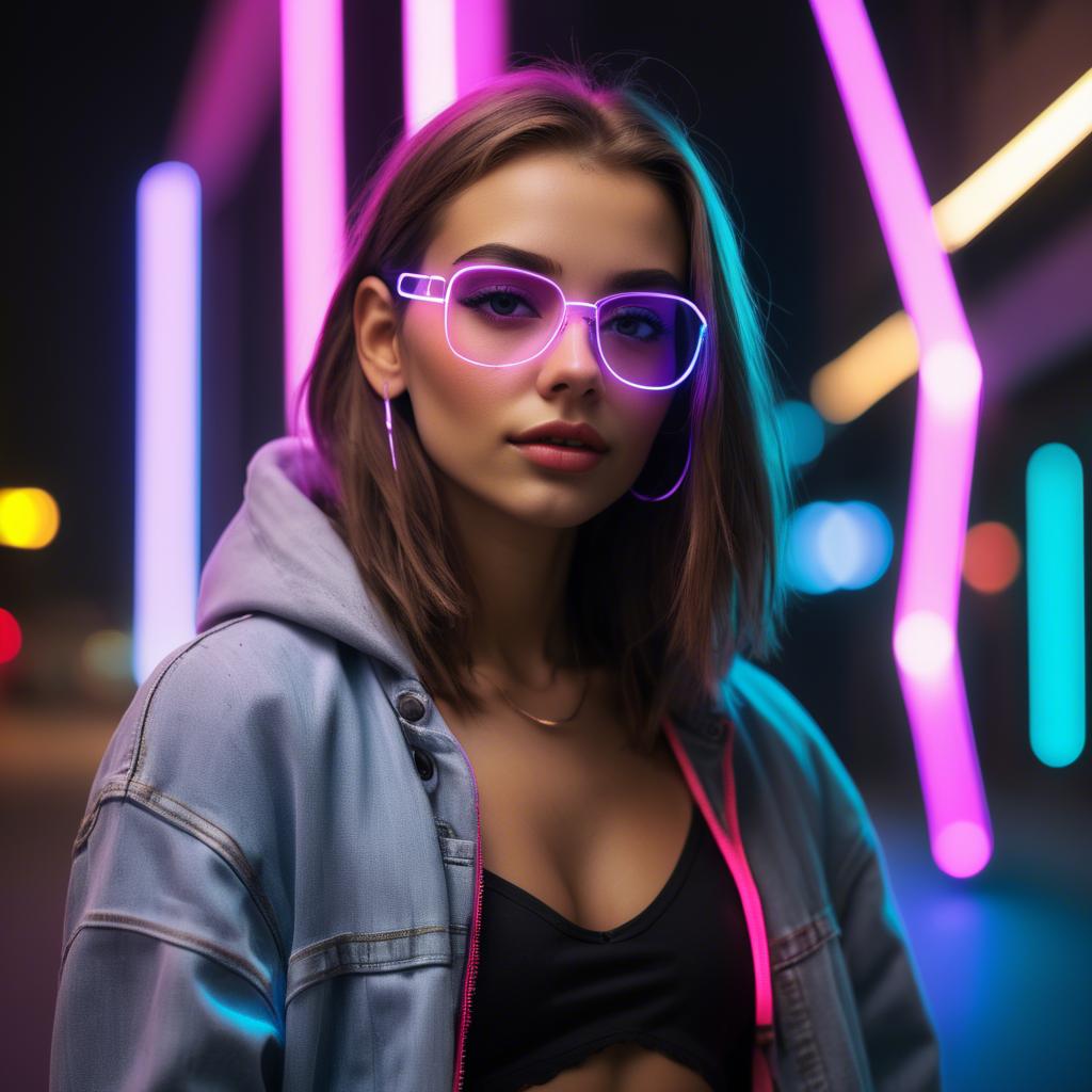 A stunning image of modern urban girl with neon lights.