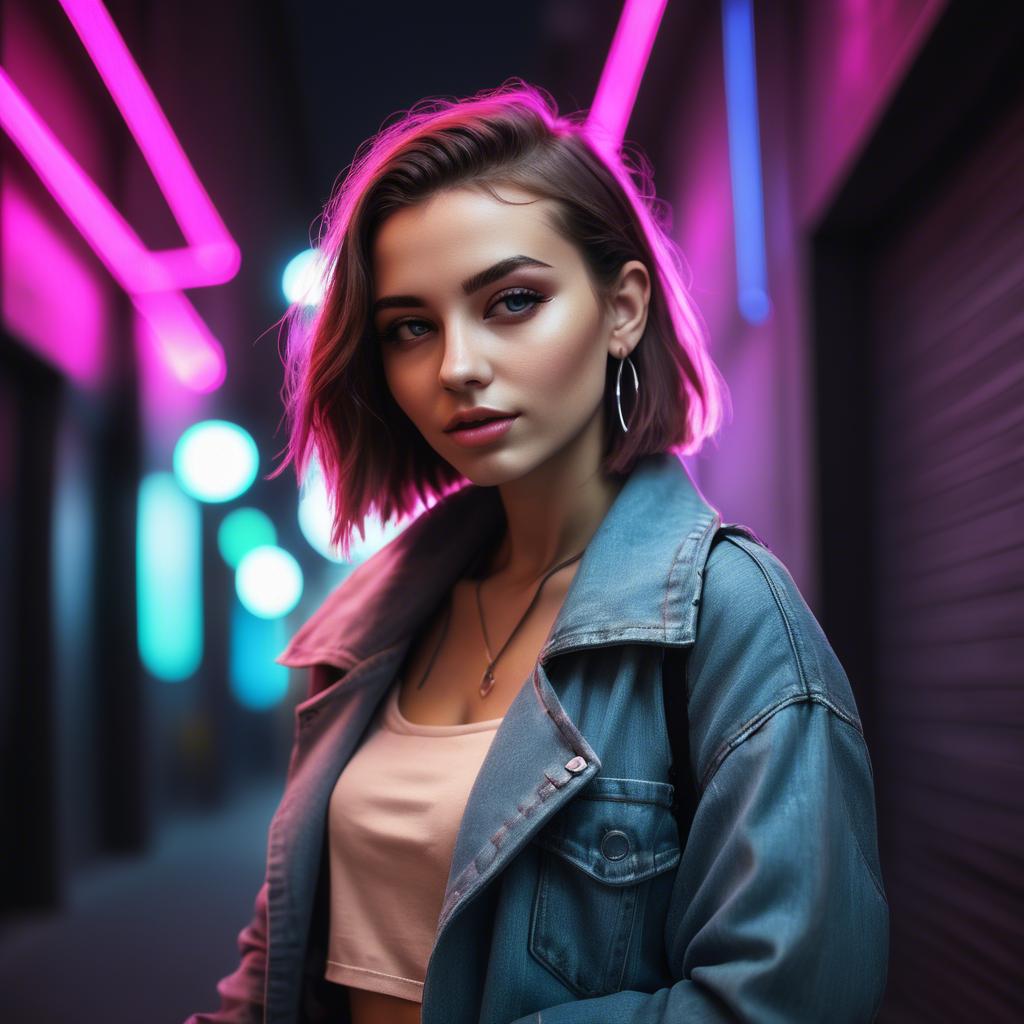 A stunning image of modern urban girl with neon lights.