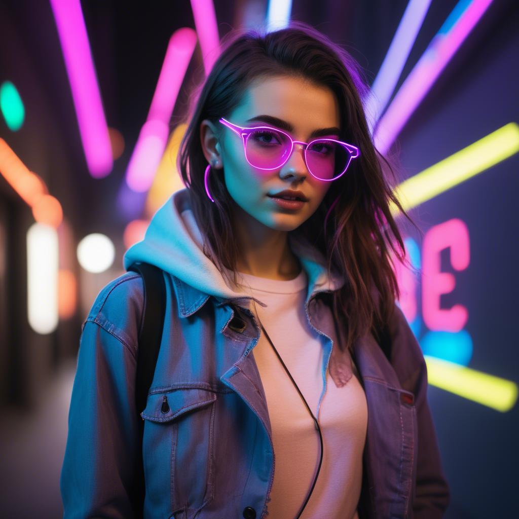 A stunning image of modern urban girl with neon lights.