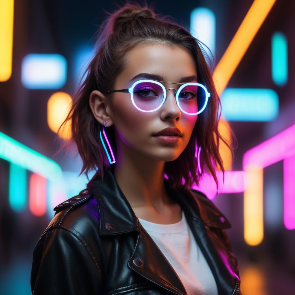 A stunning image of modern urban girl with neon lights.