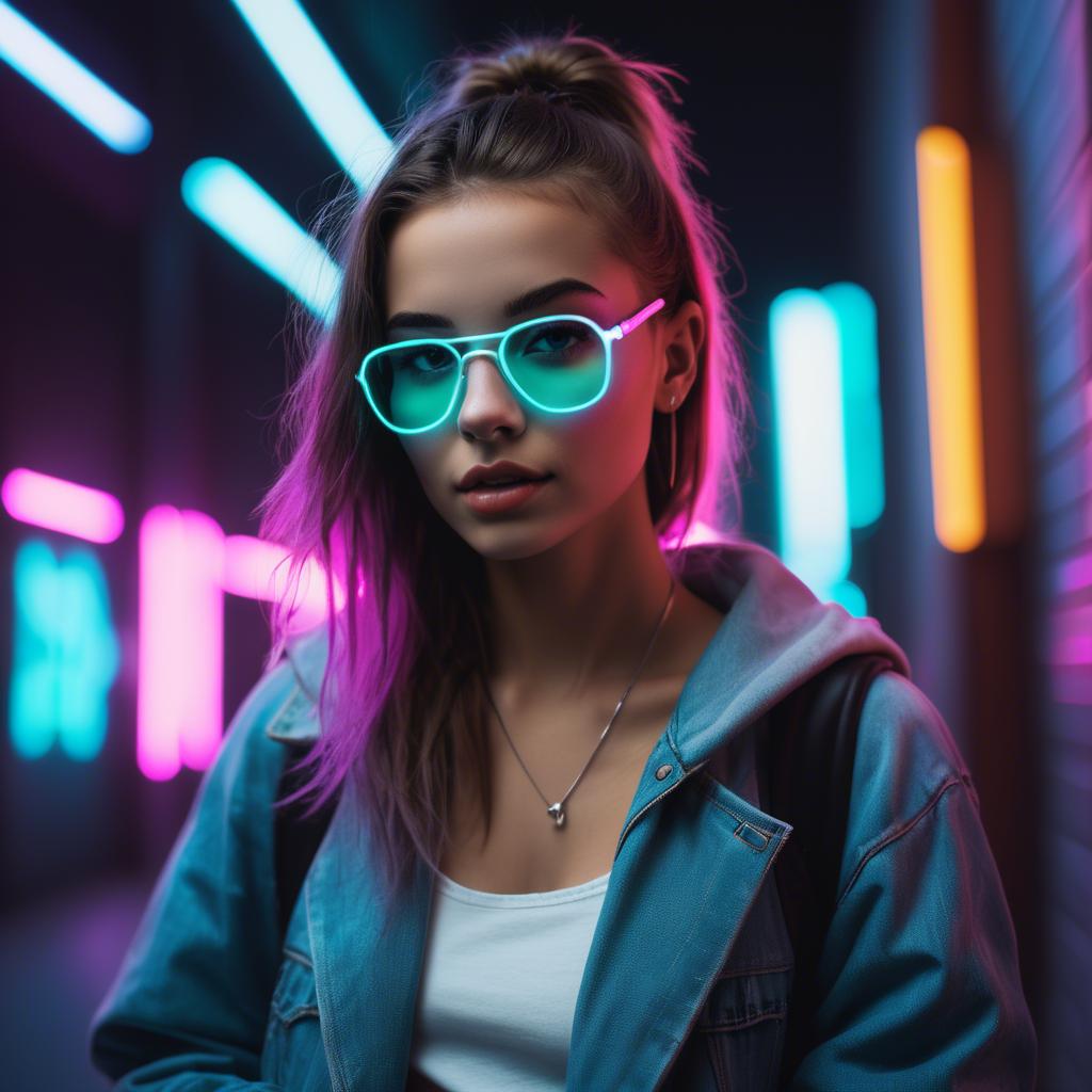 A stunning image of modern urban girl with neon lights.