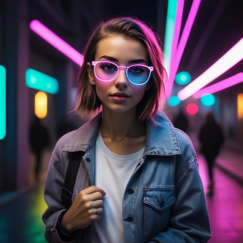 A stunning image of modern urban girl with neon lights.