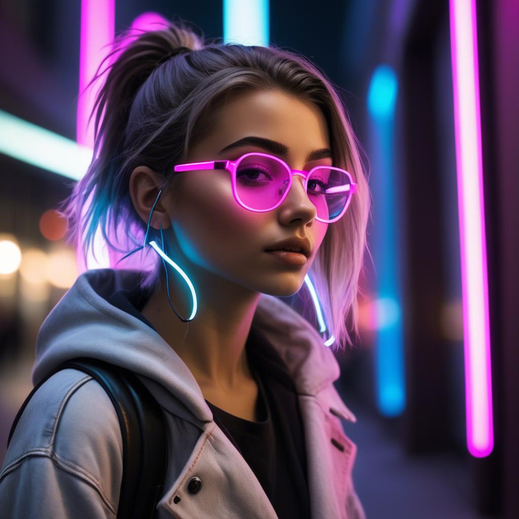 A stunning image of modern urban girl with neon lights.