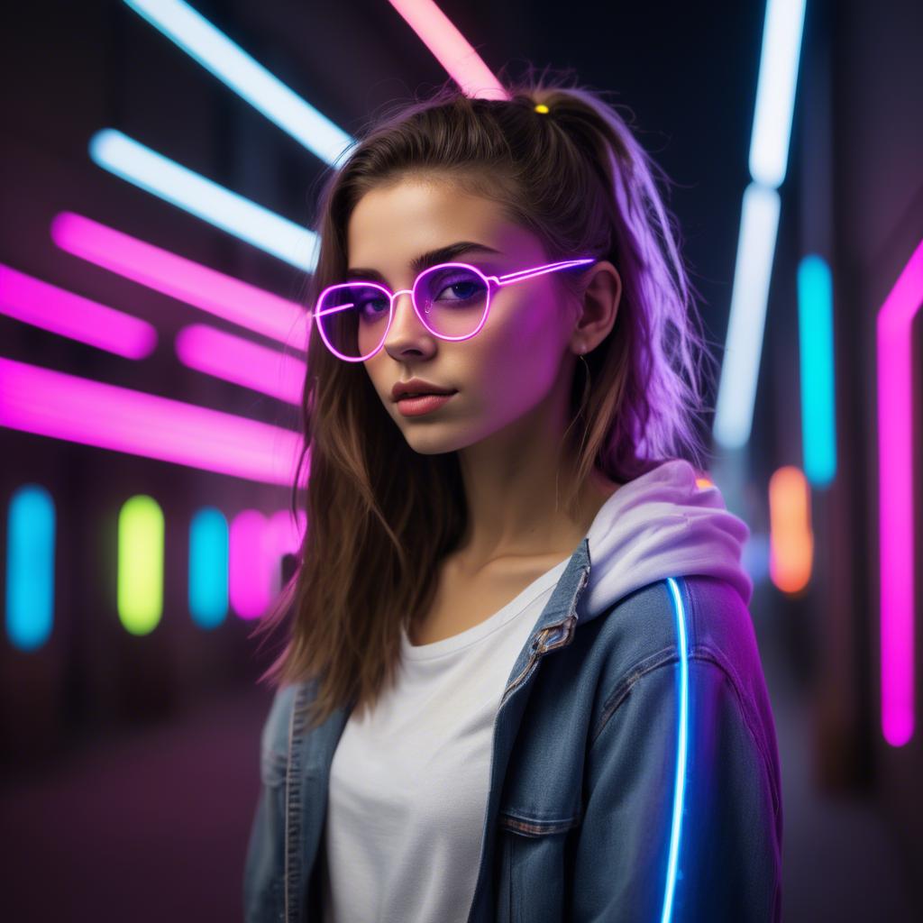 A stunning image of modern urban girl with neon lights.