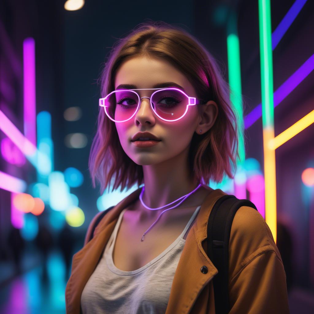A stunning image of modern urban girl with neon lights.