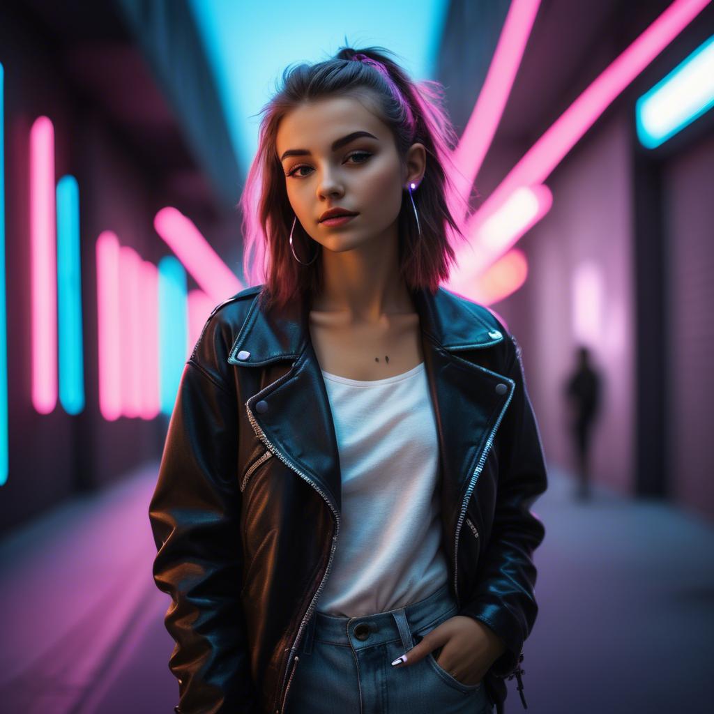 A stunning image of modern urban girl with neon lights.