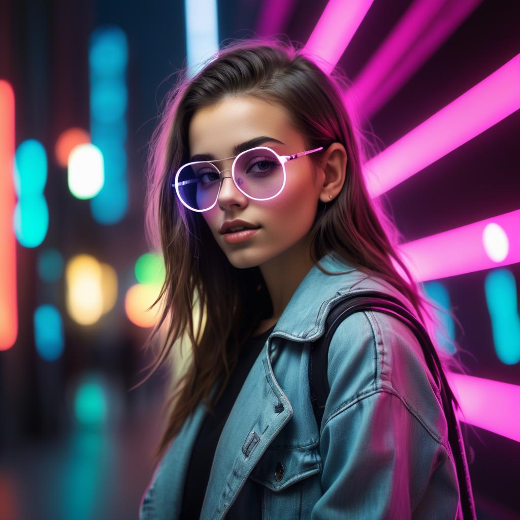A stunning image of modern urban girl with neon lights.