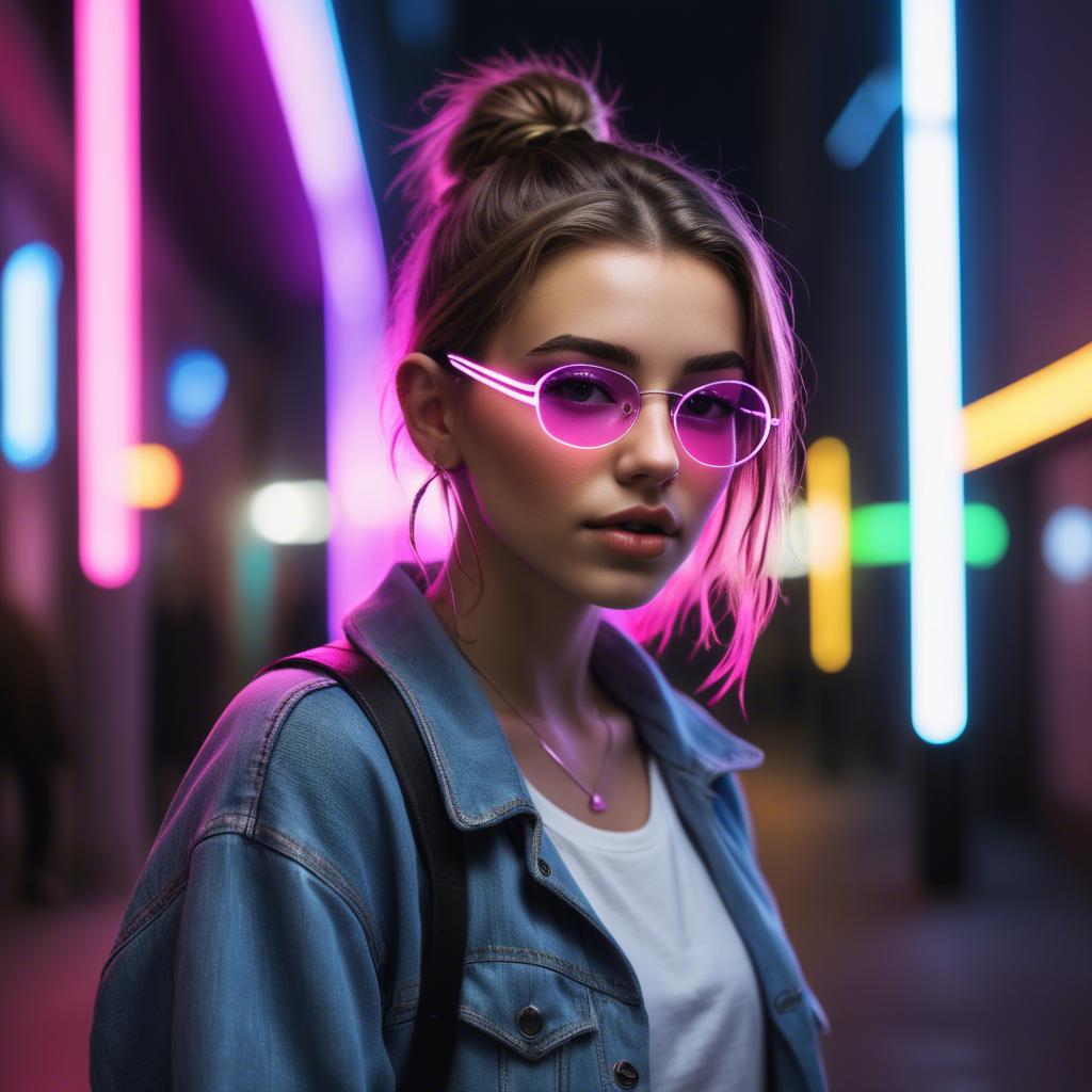 A stunning image of modern urban girl with neon lights.