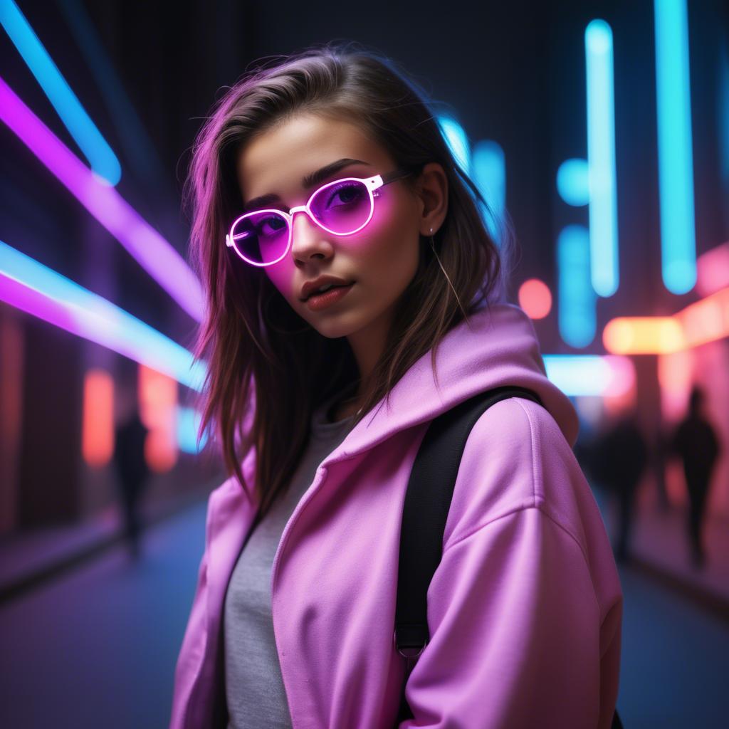 A stunning image of modern urban girl with neon lights.