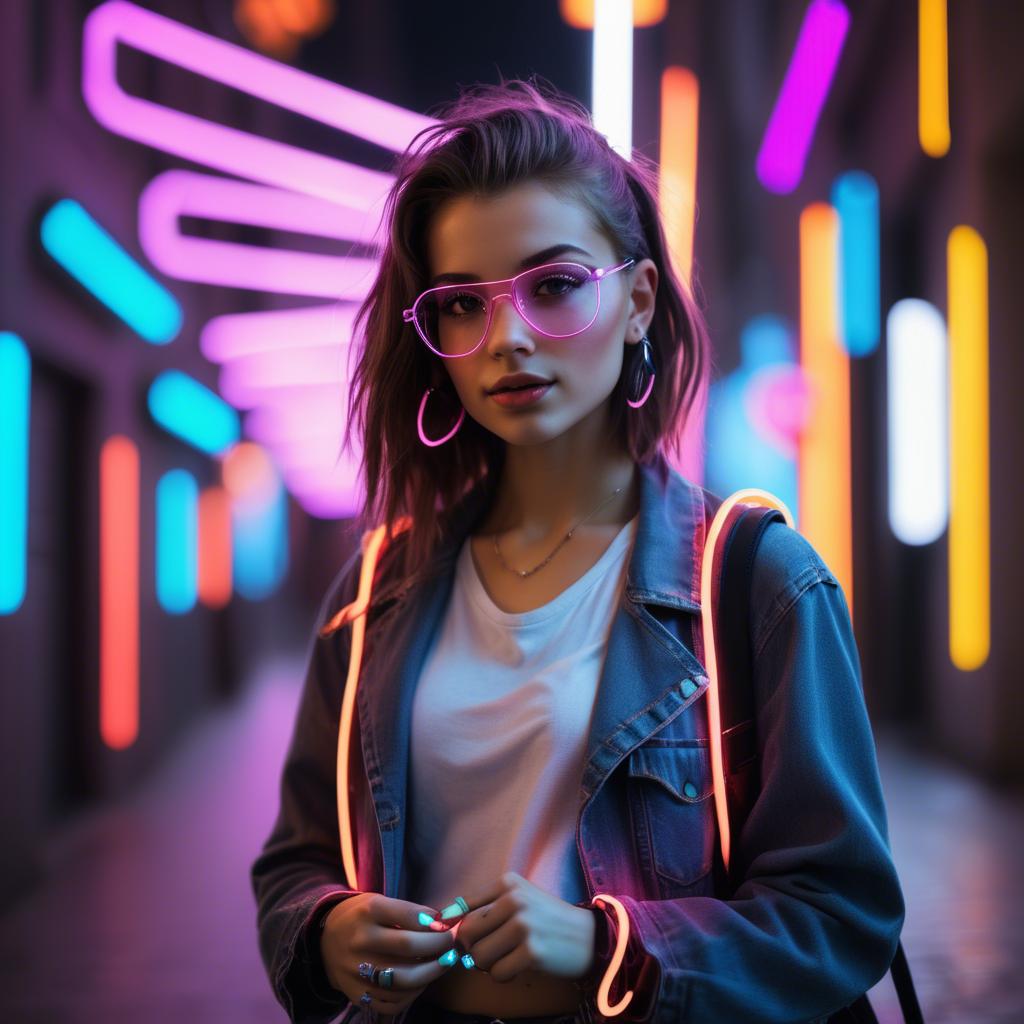 A stunning image of modern urban girl with neon lights.