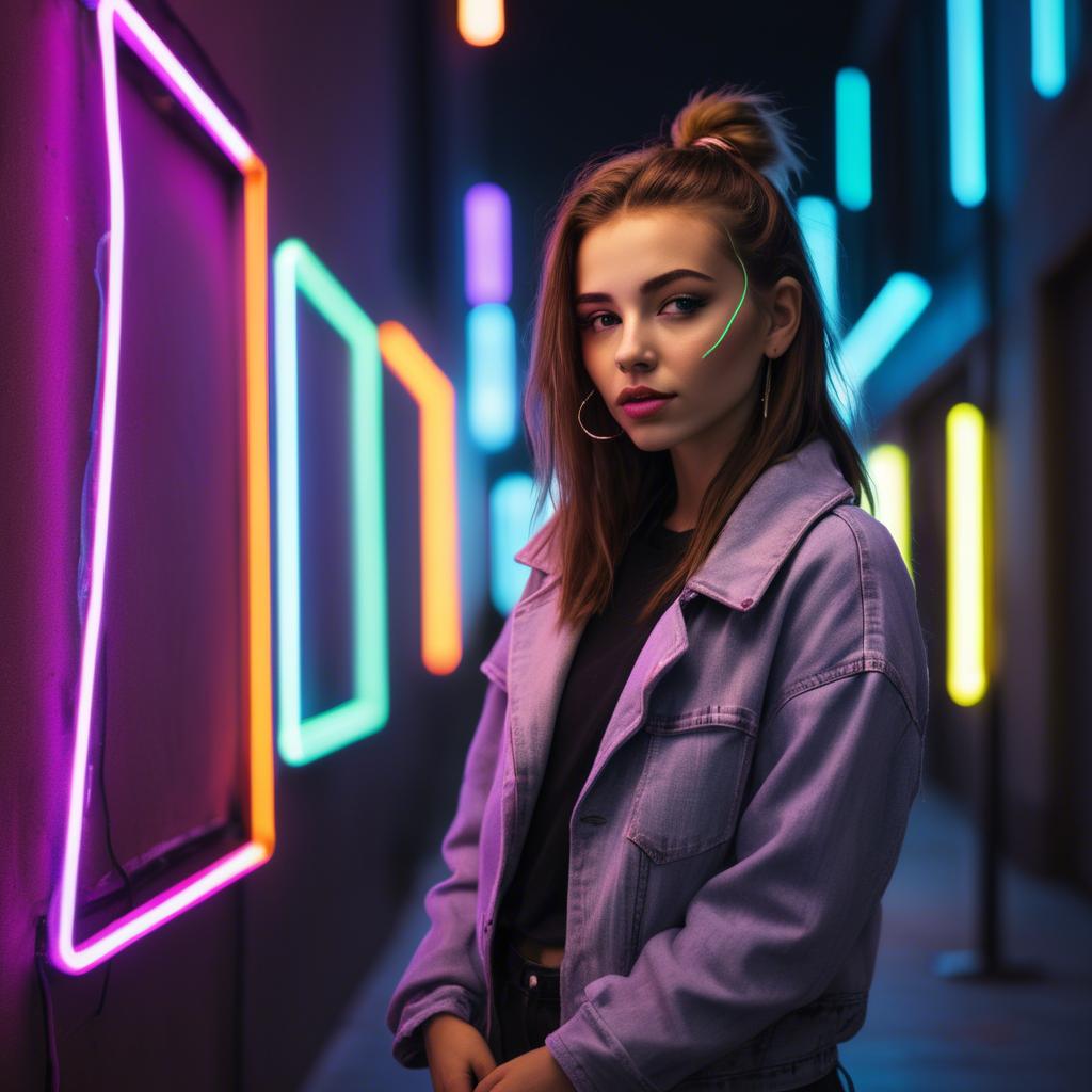 A stunning image of modern urban girl with neon lights.