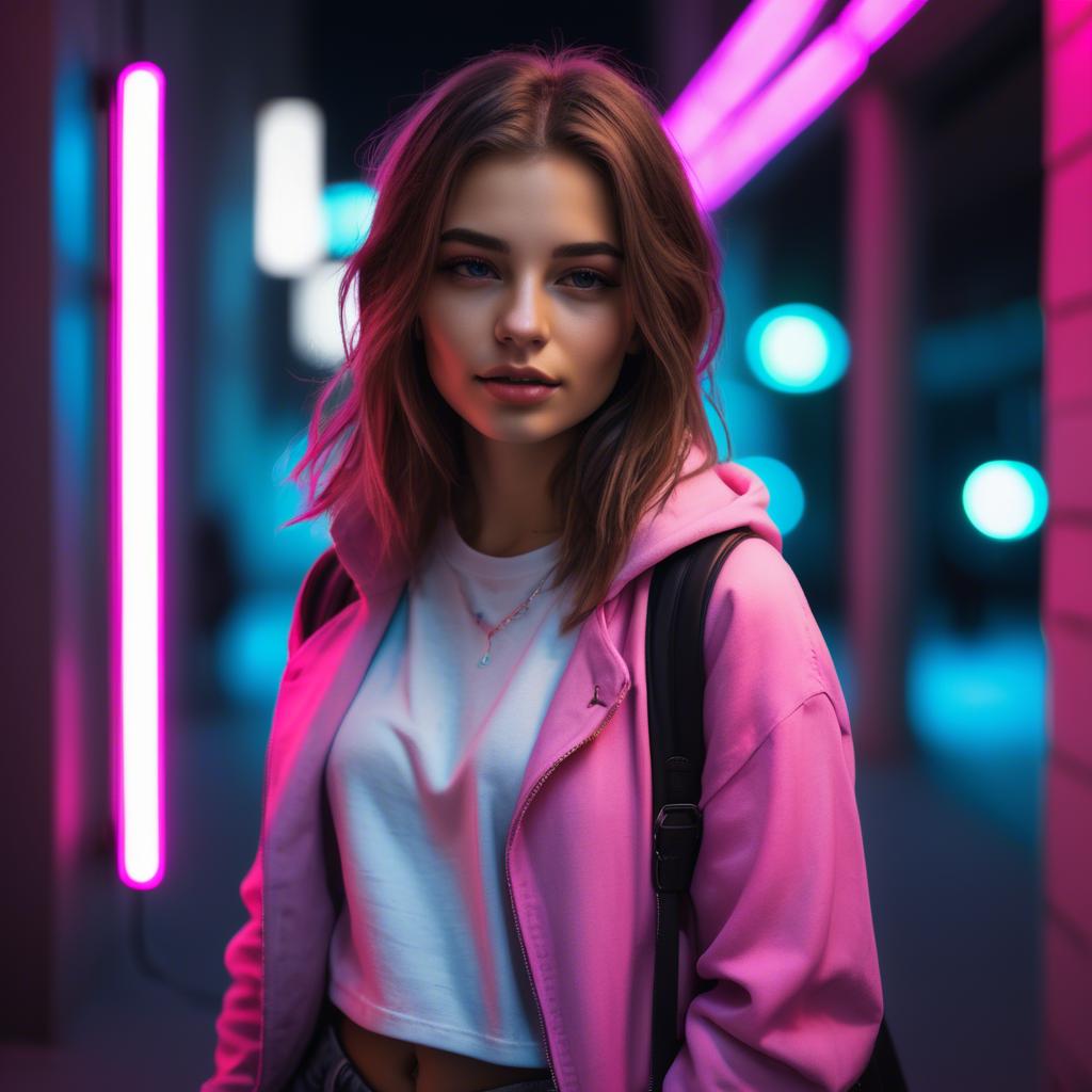A stunning image of modern urban girl with neon lights.