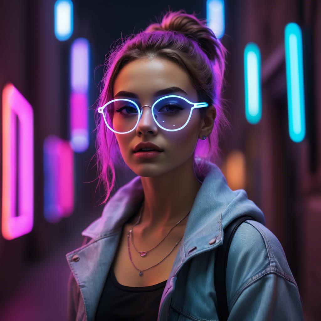 A stunning image of modern urban girl with neon lights.