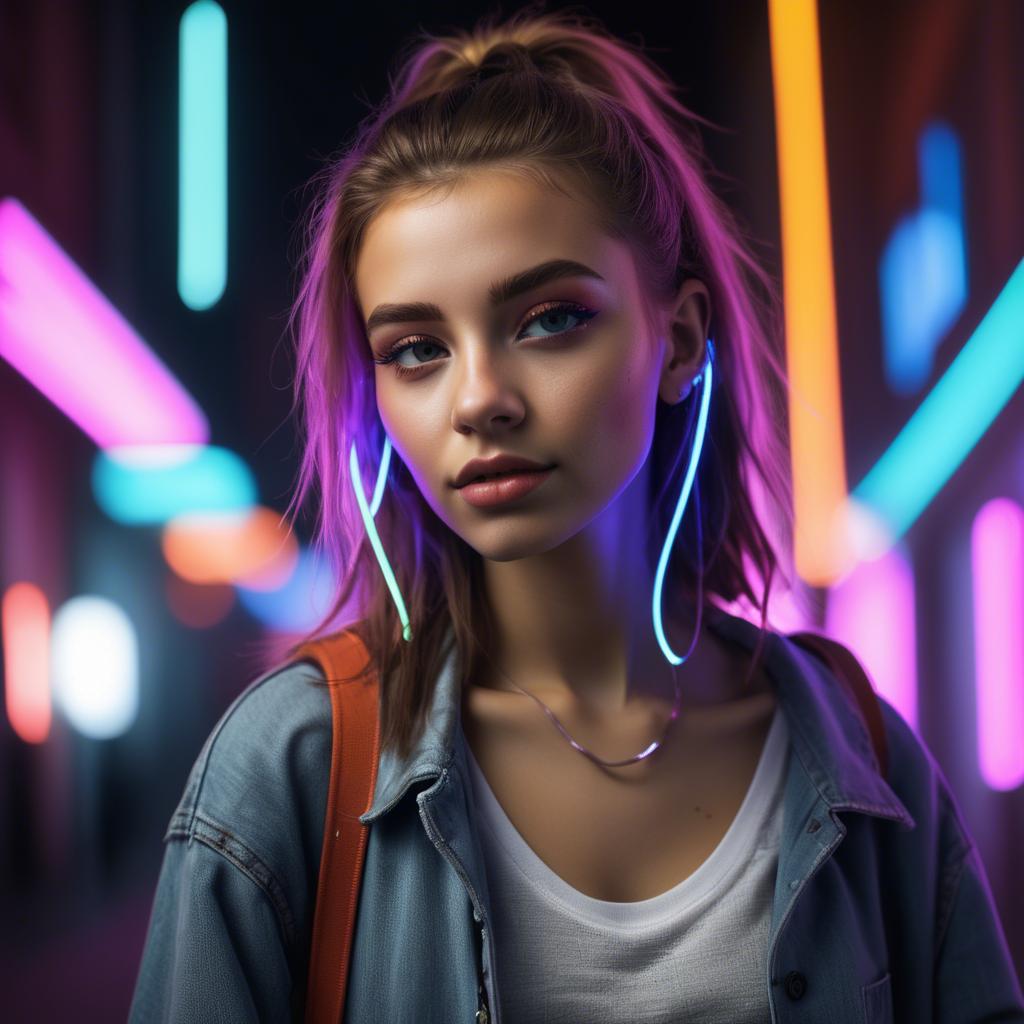 A stunning image of modern urban girl with neon lights.