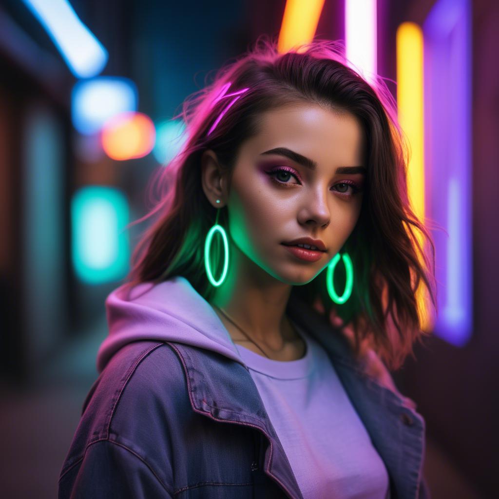 A stunning image of modern urban girl with neon lights.
