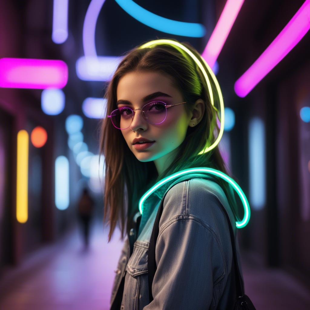A stunning image of modern urban girl with neon lights.