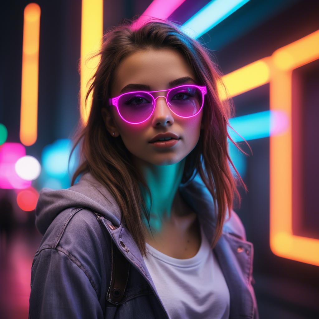 A stunning image of modern urban girl with neon lights.