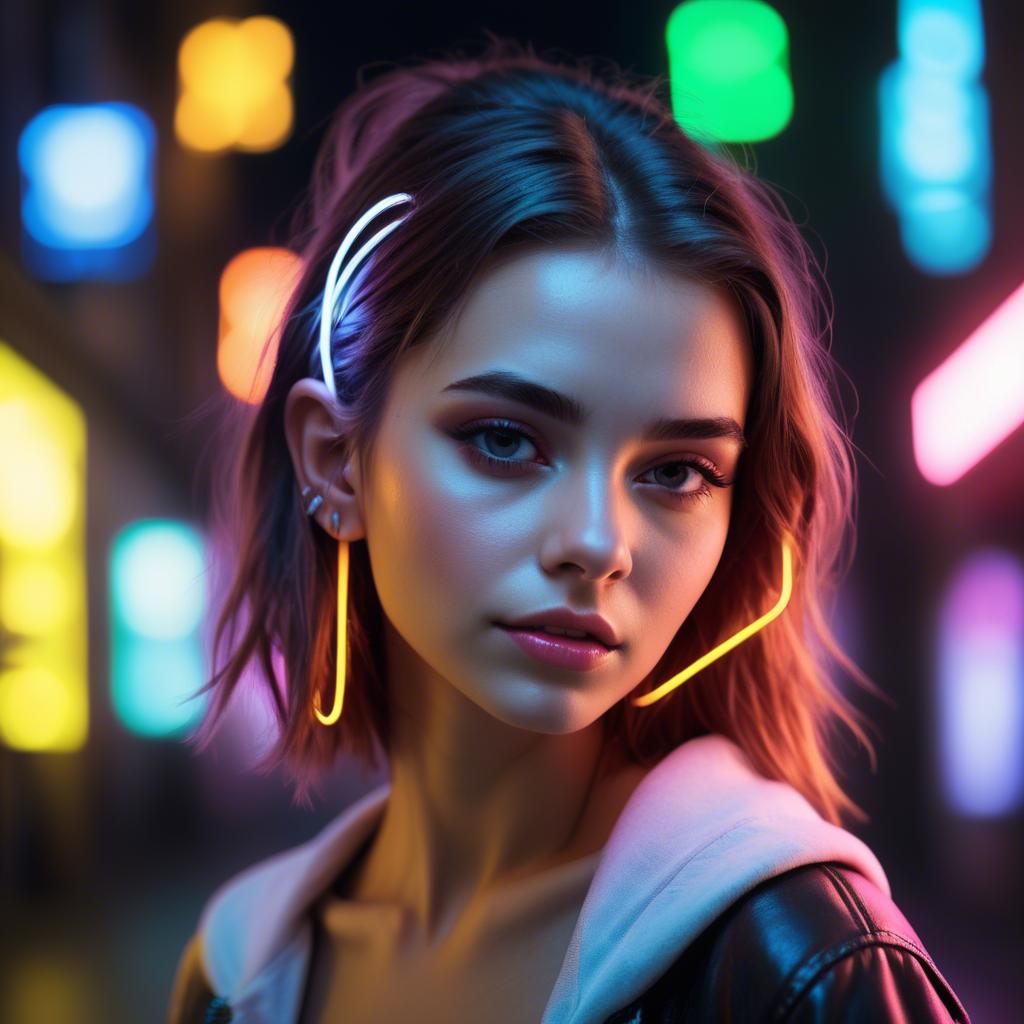 A stunning image of modern urban girl with neon lights.
