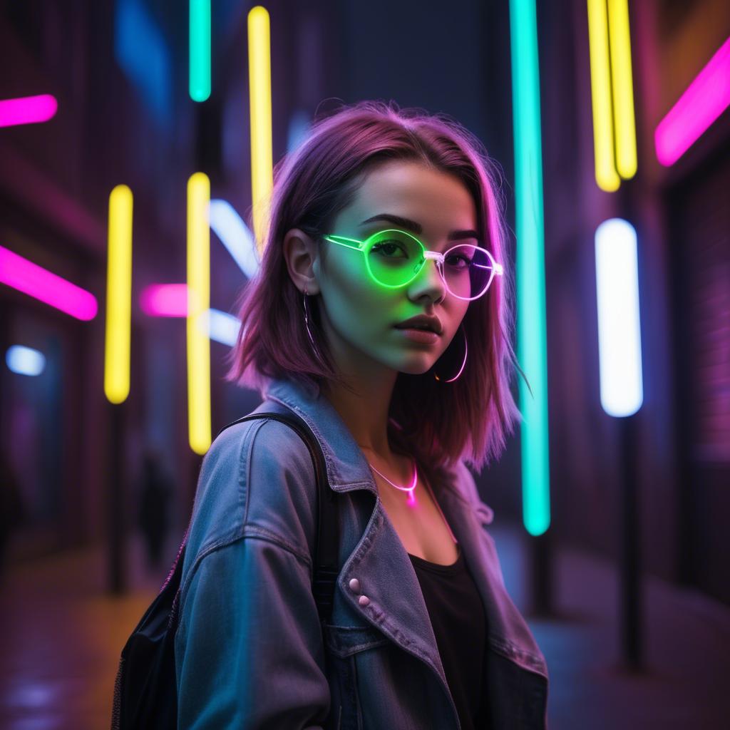 A stunning image of modern urban girl with neon lights.