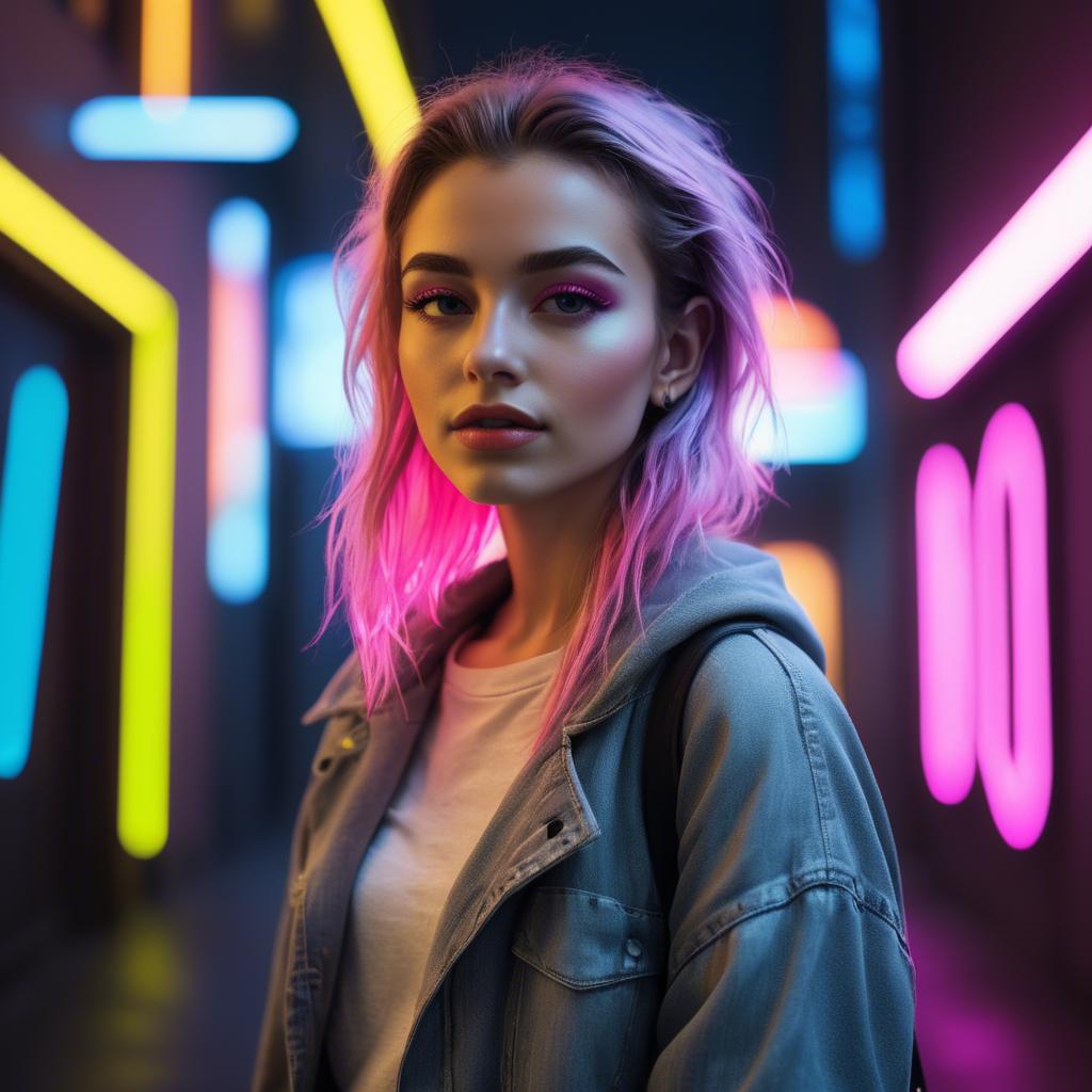 A stunning image of modern urban girl with neon lights.